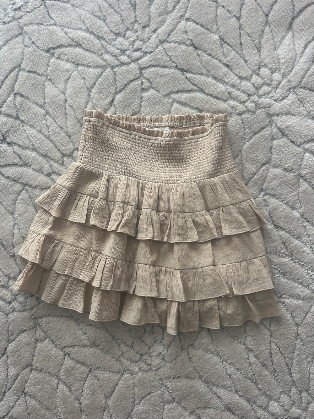 Free the Roses Cream Smocked Tiered Ruffle Mini Skirt